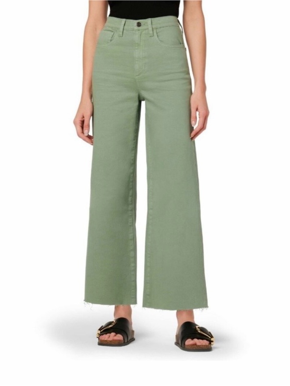 Joe's Jeans High Rise Thyme Green Wide Leg Raw Hem Cropped Pants Sz 26 - Picture 2 of 9